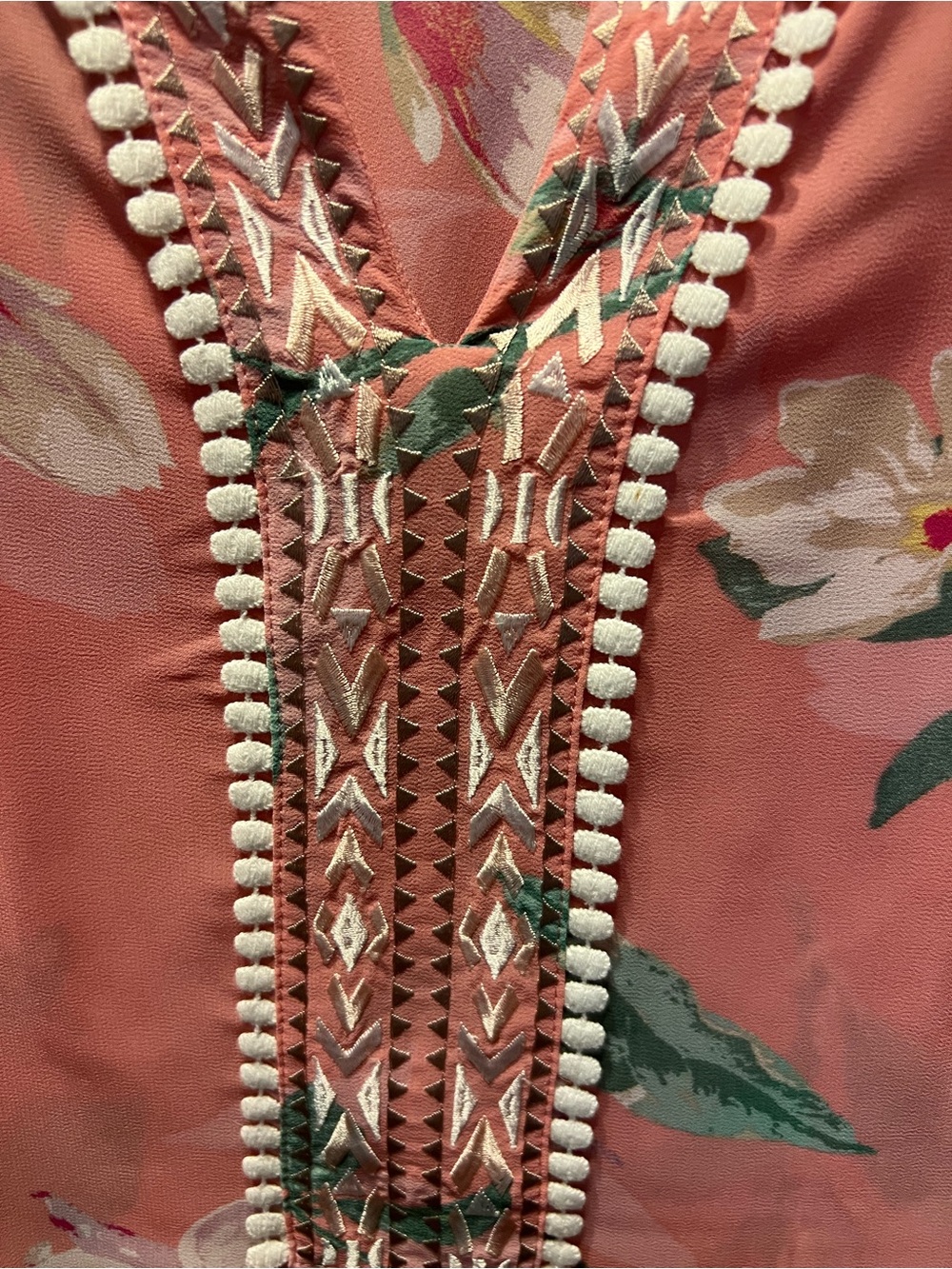 Belle by Kim Gravel Coral Pink Floral Tunic with Embroidered Placket - Picture 2 of 4